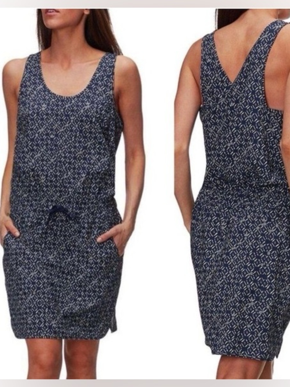 Patagonia Fleetwith worn wear Navy and White Printed Sleeveless crisscross Dress